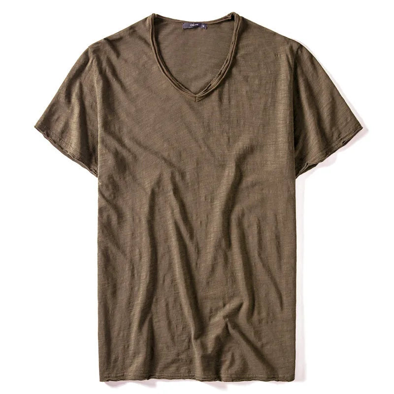 2021 New Summer V-neck T-shirt Men 100% Combed Cotton Solid Short Sleeve T Shirt Men Fitness Undershirt Male Tops Tees