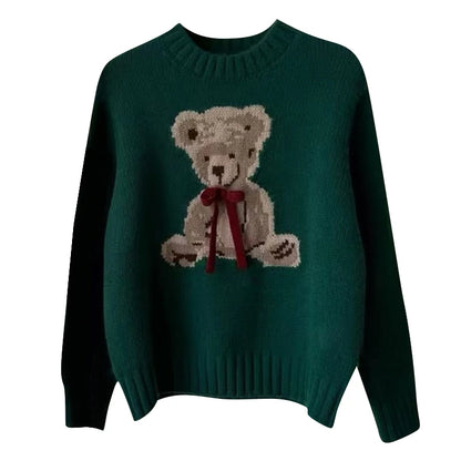 Christmas Sweet Style Knitting Long Sleeve Casual Pullovers 2025 Winter Women Lovely Jumpers Bow Round Neck Ladies Red Sweater
