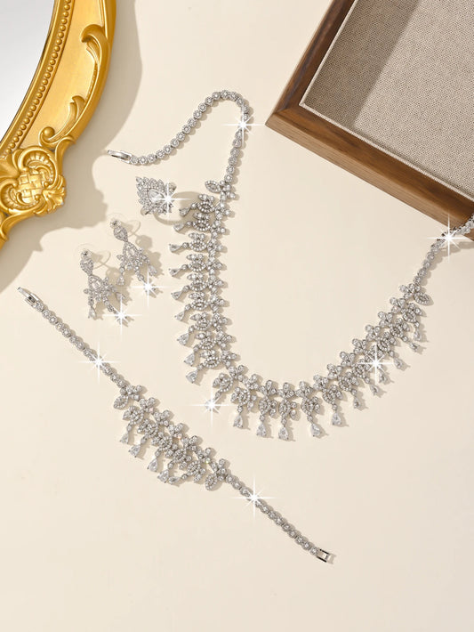 Luxury Platinum Plated Set 4-piece Fashion Jewelry Accessories Wedding Anniversary Gift