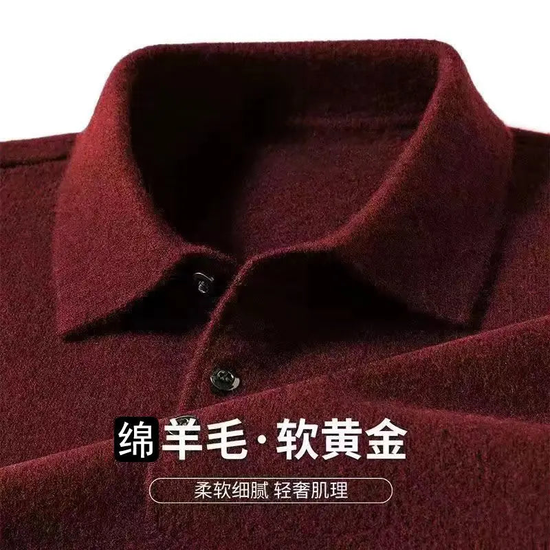 Male Polo Shirt Soft Lightweight Warm Knitted Luxury Simple Button Up Pullover 2025 Lapels Comfortable Business Sweater Clothing
