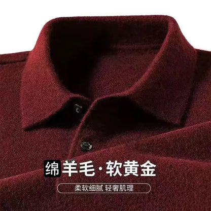 Male Polo Shirt Soft Lightweight Warm Knitted Luxury Simple Button Up Pullover 2025 Lapels Comfortable Business Sweater Clothing