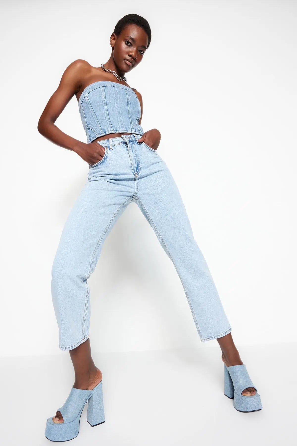Women's Jeans Casual Double Side Pockets Beltless Denim Straight Leg Plain Zip fly Pants Fashion Clothing