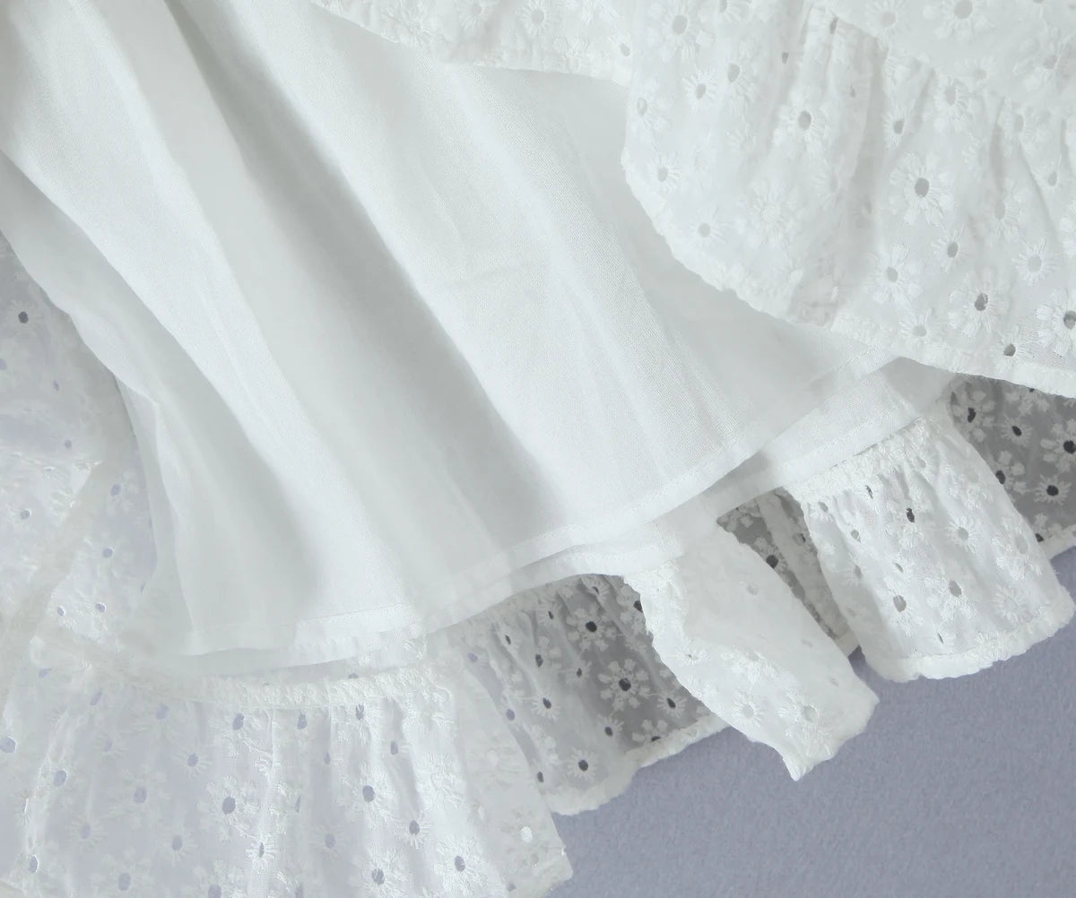 Evening Party Embroideryed Dress Elegant Summer Solid Color White Lace dress Off Shoulder Short Dress Front Tie Back Shirred