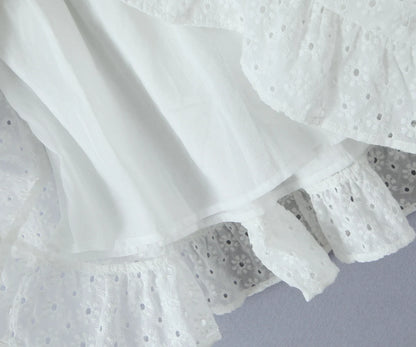 Evening Party Embroideryed Dress Elegant Summer Solid Color White Lace dress Off Shoulder Short Dress Front Tie Back Shirred