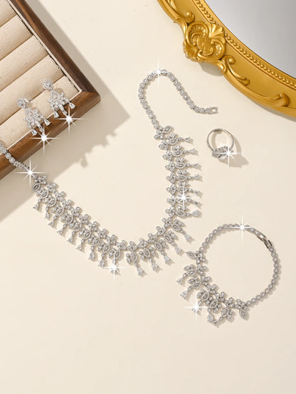 Luxury Platinum Plated Set 4-piece Fashion Jewelry Accessories Wedding Anniversary Gift