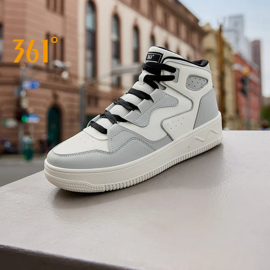 361 Degrees Men's Skateboard Shoes Leather High-top Water-repellent Elastic Thick-soled Simple Versatile Male Sneakers 672436628