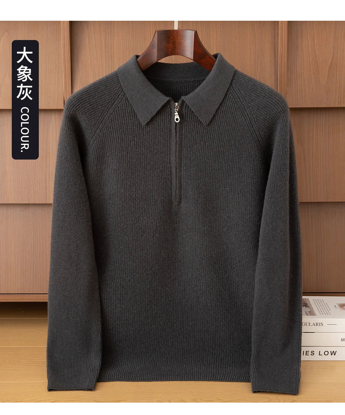Luxury 100% Merino Wool Sweater for Men Half Zipper Polo Collar Pullover Autumn Winter Cashmere Thick Knitwear Smart Casual Top