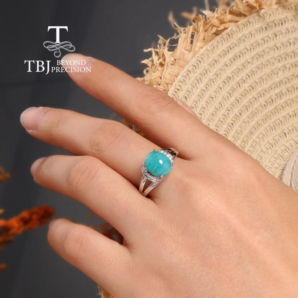 Natural Amazonite Ring Oval Design 925 Sterling Silver Elegant Romantic Fine Jewelry for Women Banquet Wear