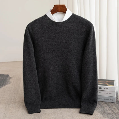 Autumn And Winter 100% Pure Wool Men's Thick Round Neck Slim-Fit  O-neck Pullover Long-Sleeved Knitted Cashmere Sweater