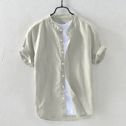 Men's Casual Cotton Linen Shirt Loose Tops Short Sleeve Tee Shirt Summer Daily Casual Handsome Shirt Blusa