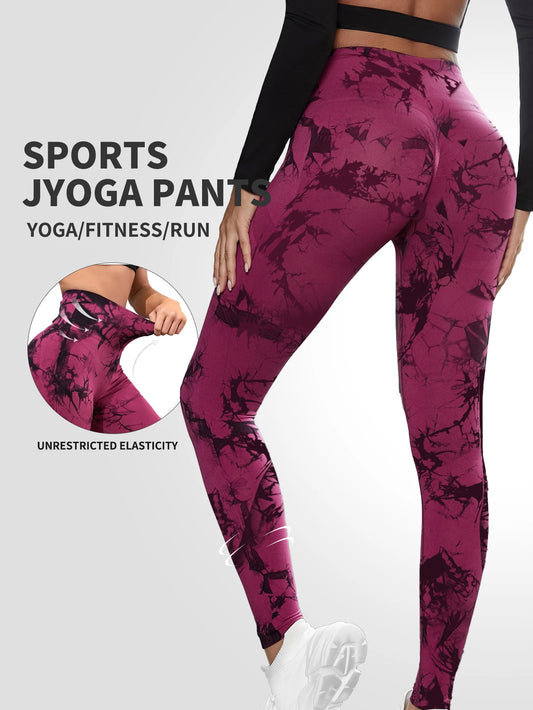 Tie Dyed Yoga Pants Women's Sports Pants Running Sports Fitness Pants High Waist Peach Hip Underpants 2025 New Tight Yoga Pants