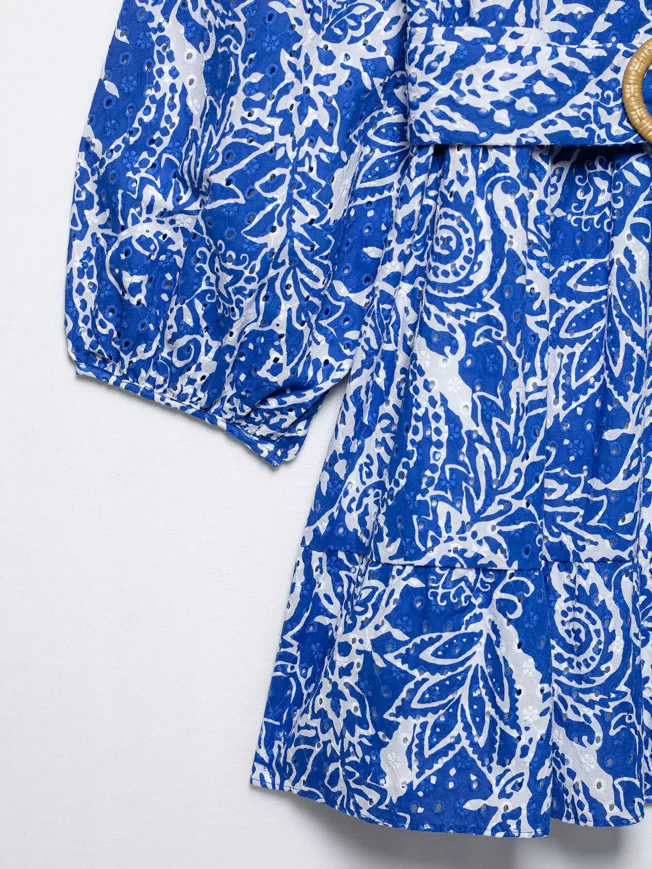 DUOPERI Women With Belt Printed Mini Dress Single Breasted V-Neck High Female Elegance Chic Lady Long Sleeves Dresses