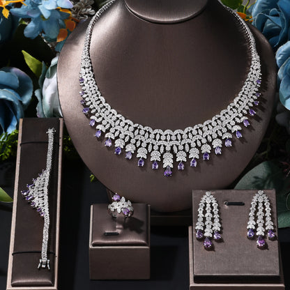 New 4-piece Crystal  Zirconia Bridal Wedding Party Jewelry Set