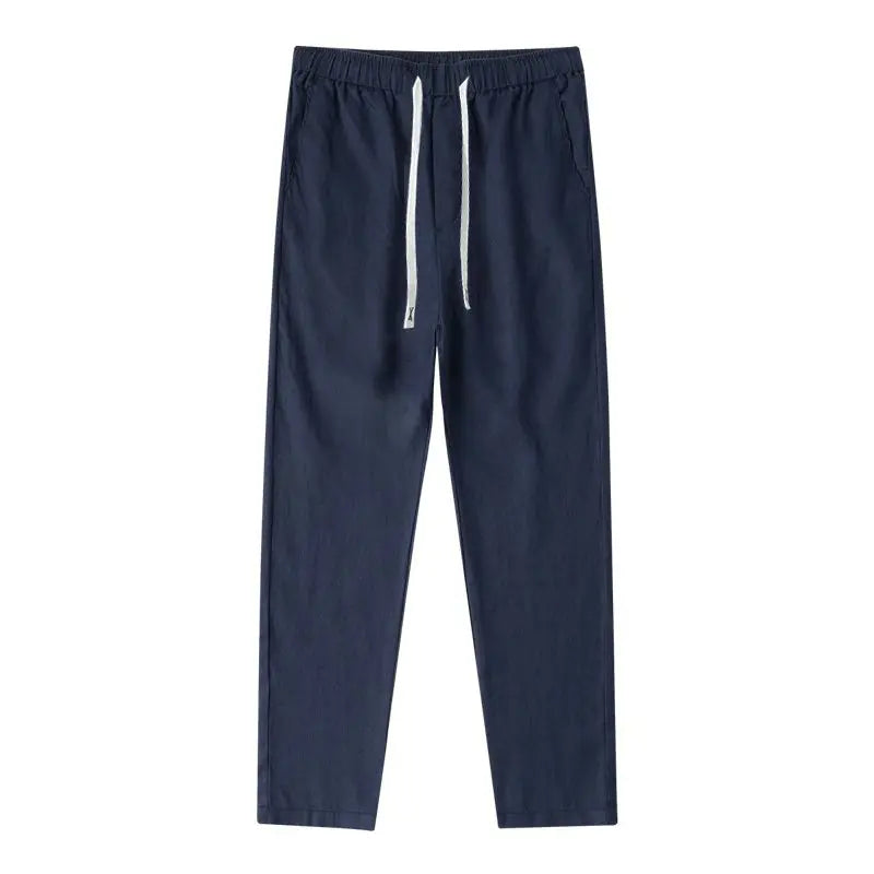 Men's Linen Pants Solid Color Breathable Lightweight Streetwear Drawstring Cool Absorb Sweat Loose Beach Casual Ninth Pants