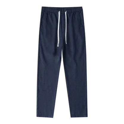 Men's Linen Pants Solid Color Breathable Lightweight Streetwear Drawstring Cool Absorb Sweat Loose Beach Casual Ninth Pants