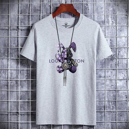 Summer Men's Luxury Casual T-Shirt Retro Y2k Designer Short Sleeve Tees Male Vintage Cotton Trendy High Quality Bear Print Tops