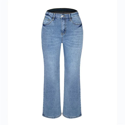 Fashion Back Pocket Broken Holes Straight Jeans Women High Waist Wide Leg Trousers Daily Comfortable Commuter Casual Denim Pants