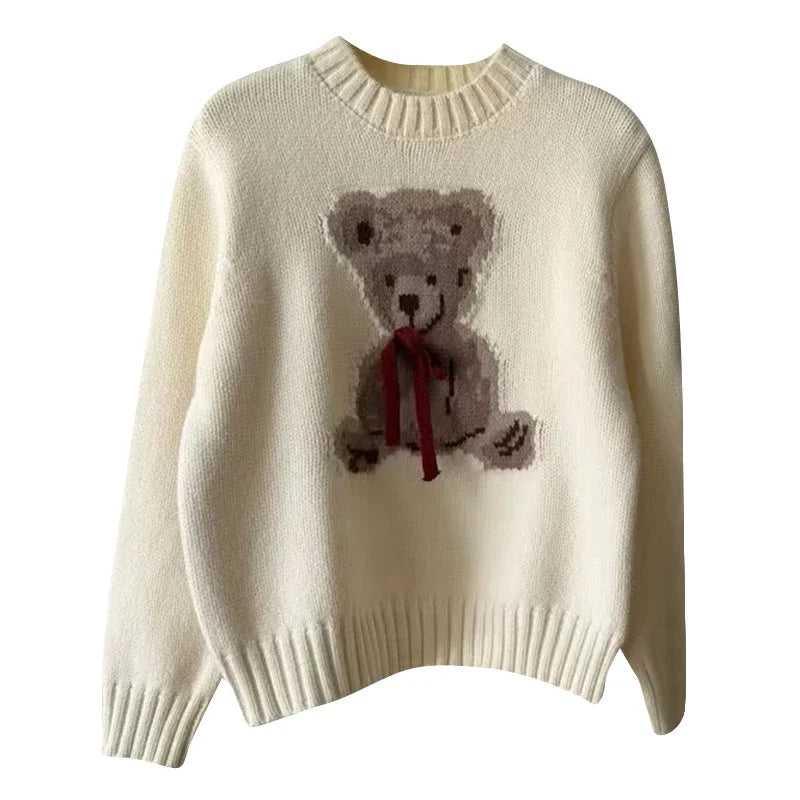 Christmas Sweet Style Knitting Long Sleeve Casual Pullovers 2025 Winter Women Lovely Jumpers Bow Round Neck Ladies Red Sweater