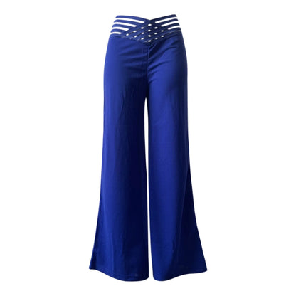 Summer Wide Leg Hollow Wide Waistband Long Pants Women High Waist Solid Color Wide Leg Flared Trousers Yoga Sport Gym Pants