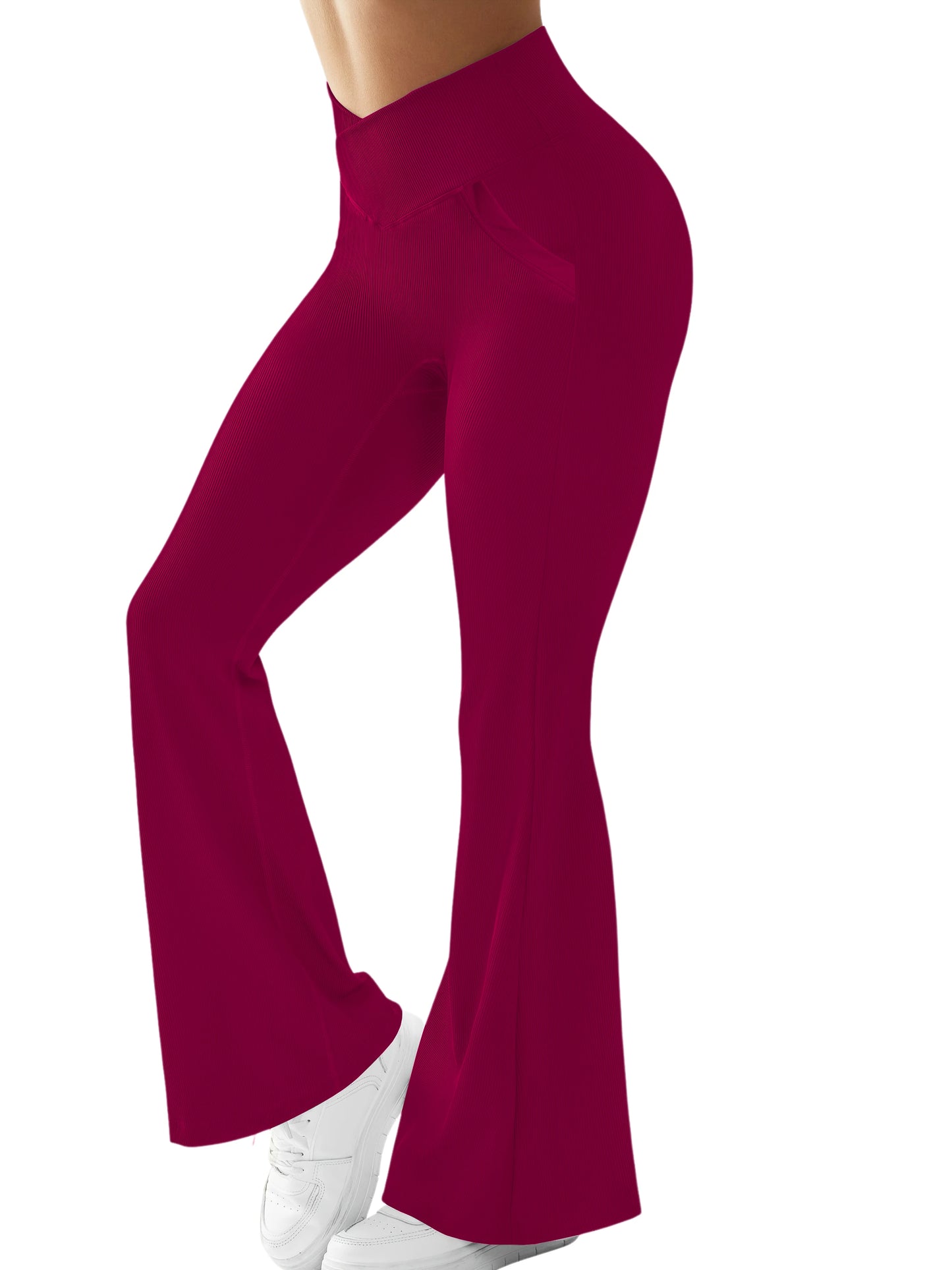 2 Pockets High Waist Stretch Slim Women Flared Leggings Solid Elegant Versatile Tights Woman Street Casual Yoga Fitness Sports