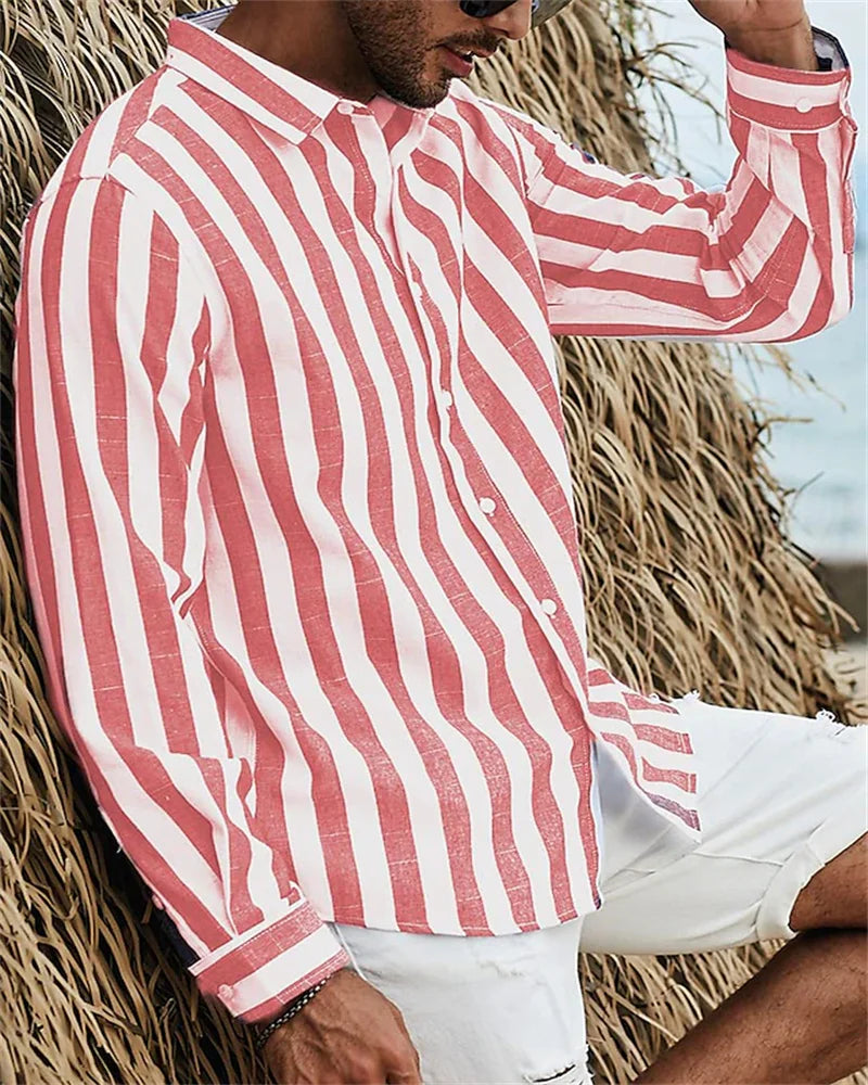 Men's Shirt Long Sleeve Striped Print Summer Hawaiian shirt S-6XL