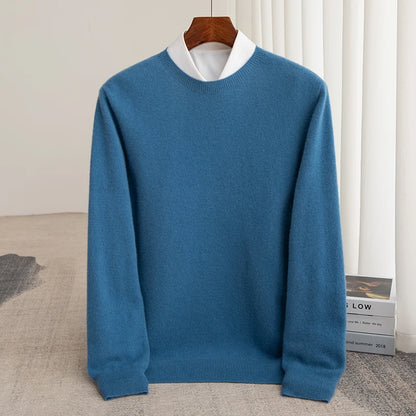 Autumn And Winter 100% Pure Wool Men's Thick Round Neck Slim-Fit  O-neck Pullover Long-Sleeved Knitted Cashmere Sweater