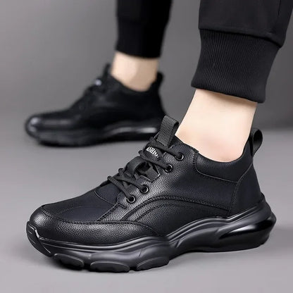 2025 New Designer Black Platform Sneakers for Men Fashion Casual Spring Autumn Soft Sole Cow Leather Shoes Man Zapatos De Hombre