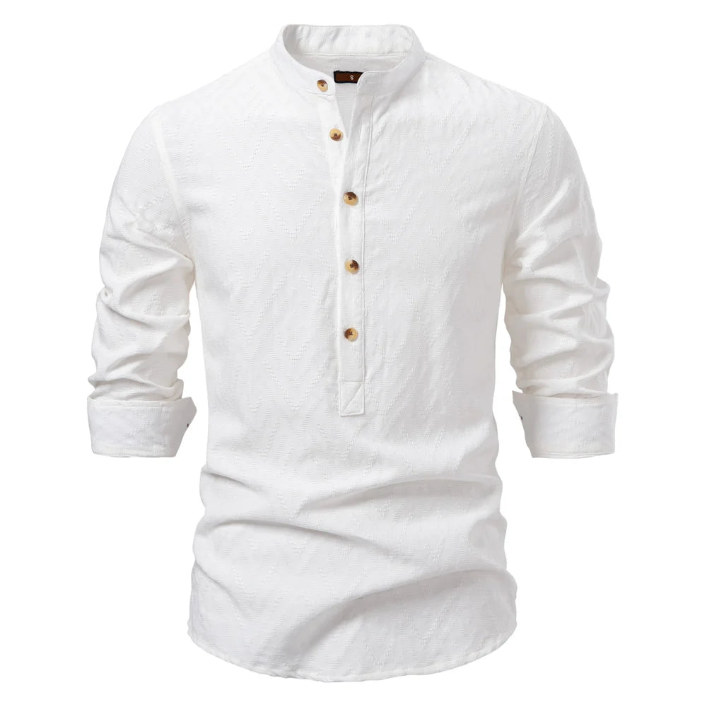AIOPESON Men's 100% Cotton Solid Color Half-Button Casual Long Sleeve Shirt For Men Fashion Social Business Men Shirts