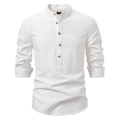 AIOPESON Men's 100% Cotton Solid Color Half-Button Casual Long Sleeve Shirt For Men Fashion Social Business Men Shirts