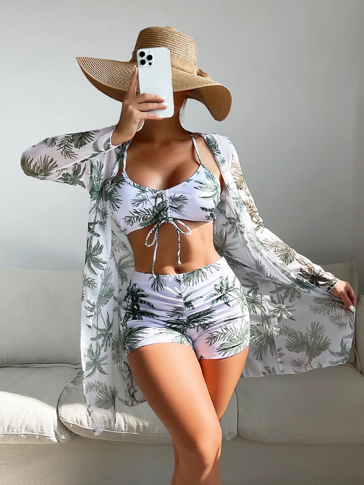 Summer Print Swimsuits Tankini Sets Female Swimwear Push Up For Beach Wear Three-Piece Bathing Suits Pool Women's Swimming Suit
