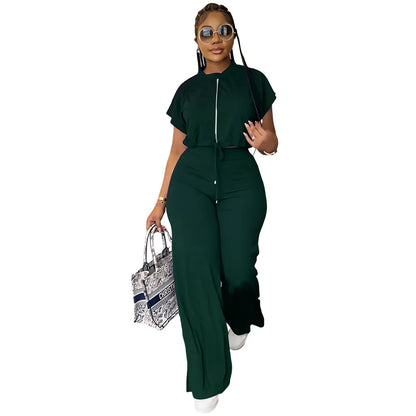 Women Short Sleeve Top & High Waist Pants Set