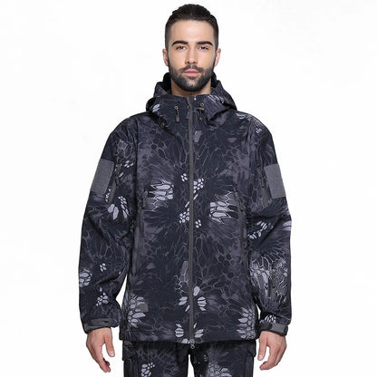 Men's Soft Shell Camouflage Tactical Jacket Men Waterproof Fleece Lined Coat Hooded Outdoor Hiking Hunting Clothes