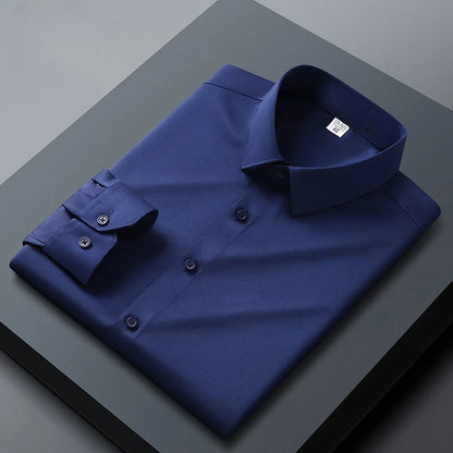 Long sleeved shirt for men's business casual orange non ironing wrinkle resistant elastic solid color men's shirt new style