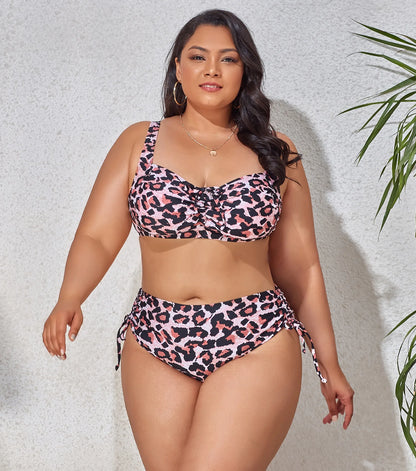 New Plus Size Swimwear for Women Bathing Suits 2 Pieces High Waist Push Up Bikini Sets Tummy Control Black Leopard Print