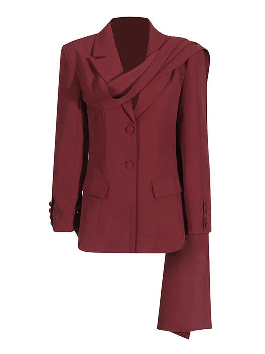 Women Notched Collar Long Sleeve Spliced Button Patchwork Pockets Minimalist Blazer for Female Fashion