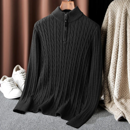 Boutique Men's Solid Color Turtleneck Top Autumn and Winter Thermal Zipper Pullover Sweater Stretch Sweater