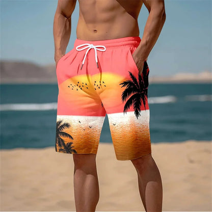 Summer New Harajuku 3D Cocoanut Trees Printing Beach Shorts Palm Tree Graphic Board Shorts For Men Hawaiian Cool Swimming Trunks