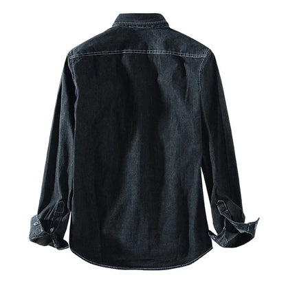 New Four Seasons Men's Long Sleeve Denim Shirt Cotton Jacket No Ironing Casual Social Comfortable and Breathable 3 Colors