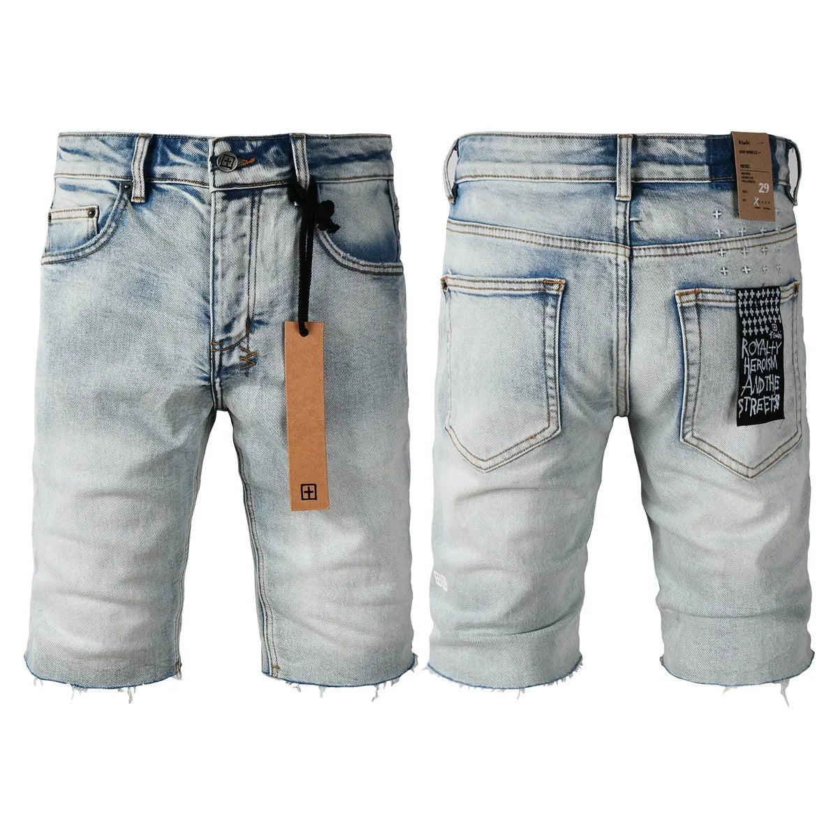 New Cross Denim shorts Men Fashion Trend Elastic Vintage wash Jeans American High Street Hip Hop Hole denim short