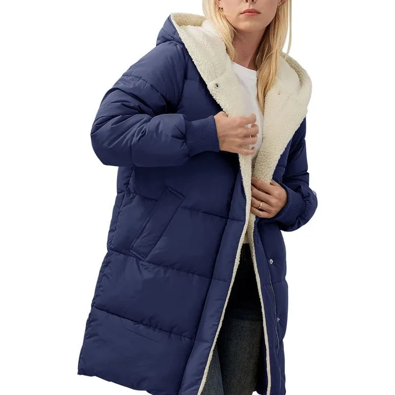 Womens Winter Warm Coats Sherpa Fleece Lined Long Hooded Puffer Jacket