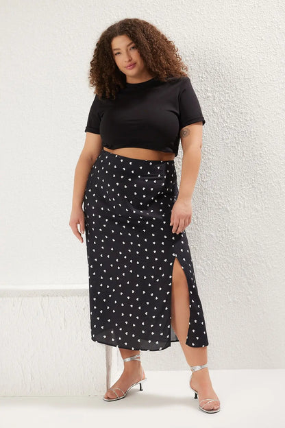 Trendyol TYZA Women's Plus Size Skirts Casual Animal Print Woven Plus Size Clothes Animal Print Skirts Casual