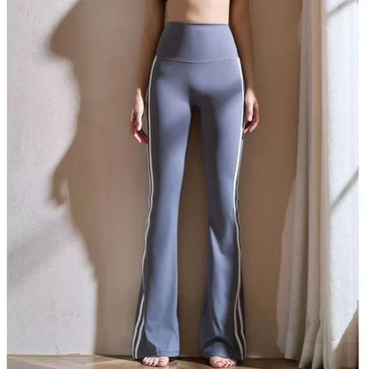 Matching Sportswear New In Women's Flare Pants High Waist Yoga Pants Casual Basic Lady's Long Trousers Korean Chic Stripe Pants