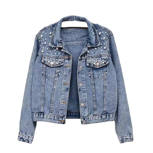 Women Denim Jackets Turn Down Collar Single Breasted Full Sleeve Loose Casual Regular Short Jacket