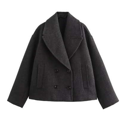 TRAF Autumn New Product Women's Casual Fashion Style Double breasted Wool Collar Long sleeved Jacket Coat