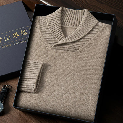 Thick long-sleeved fashion olive Henry collar pure cashmere sweater men's autumn and winter sweater comfortable warm sweater.