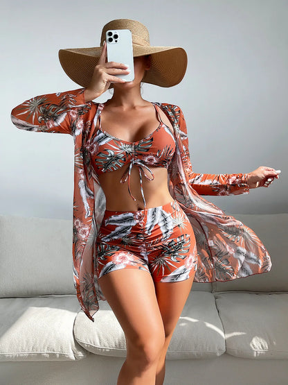 Summer Print Swimsuits Tankini Sets Female Swimwear Push Up For Beach Wear Three-Piece Bathing Suits Pool Women's Swimming Suit