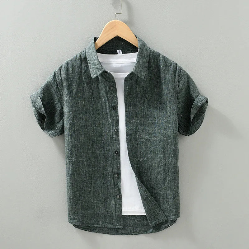 100% Linen Thin Light Breathable Short Sleeve Summer Vintage Shirt