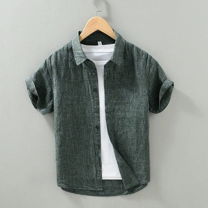 100% Linen Thin Light Breathable Short Sleeve Summer Vintage Shirt