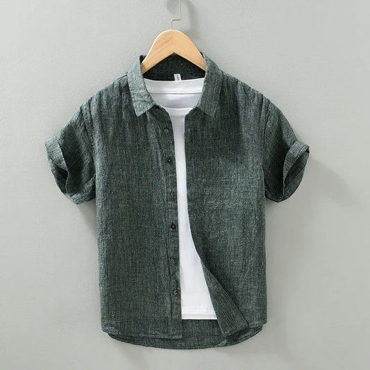 100% Linen Thin Light Breathable Shirts for Men 2024 Summer Vintage Fashion Shorts Sleeve Tops for Cityboy Youth Male Casual