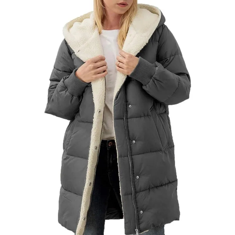Womens Winter Warm Coats Sherpa Fleece Lined Long Hooded Puffer Jacket